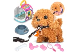 CIOXSOIO Cagnolino che Abbaia e Cammina, Peluche Cane Giocattolo, Cani Robot Realistici con Guinzaglio e Vestiti, Cagnolino Giocattolo con Cassa Interattivo Regalo per Bambina 3 4 5 Anni