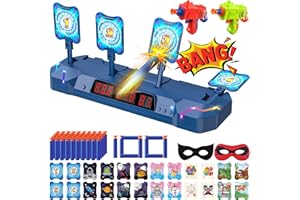 ONLYFUN Cible Nerf Cible Electronique avec 100 Fléchettes en Mousse 24 Cartes Cibles 2 Pistolets 2 Masques pour Les Yeux 2 Supports de Balle Automatique de la Cible Numérique Cadeau Garçon 10-12 Ans