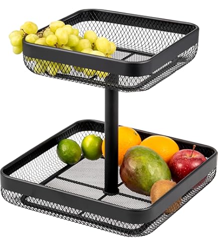 eluno Fruitetagère met 2 verdiepingen met bananenhouder, broodmand