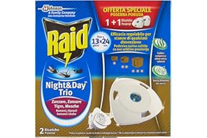 Raid Night & Day Trio Antizanzare con Sabbia Compressa, Confezione da 2 Ricariche