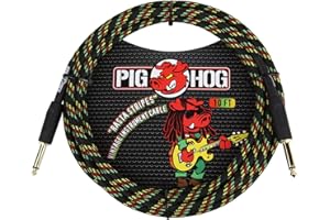 Pig Hog Vintage Serie Instrumentenkabel, Rasta Stripes, 3m/10ft, 6.35 (1/4”) auf 6.35 (1/4”), Hochwertige Qualität, Gewebt
