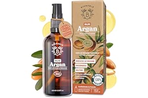 BIONOBLE Olio di Argan Puro Biologico 100% - Pressato a Freddo in Marocco - Ripara, Nutre, Anti-Età - Olio Argan Capelli Ricci, Viso, Corpo - Vegan - Bottiglia di Vetro con Pompa e Pipetta - 100ml