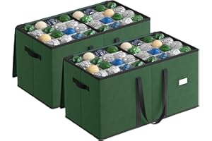 SONGMICS Contenitori per Palline di Natale, Set di 2, Scatole Decorazioni Natalizie, Coperchio e Doppia Cerniera, 16 Vassoi, Tessuto Oxford 600D, 256 Scomparti da 7,6 cm, Verde Foresta RFB043C01