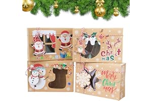 iKesoce 4 Pz Scatole Regalo di Natale Con Corda e Finestra, Grande Scatola di Biscotti di Natale Carta Kraft Scatola per Cupcake, Pasticceria, Dolci, Cioccolatini