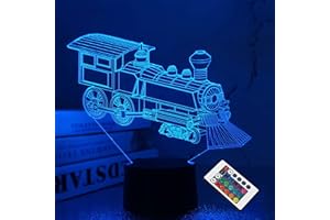 FULLOSUN Train Night Light, 3D Illusion Lamp for Kids, 16 Colors Changing with Remote Control Dim Function, Creative Birthday Xmas Gifts for Kids Boys Bedroom Decor …