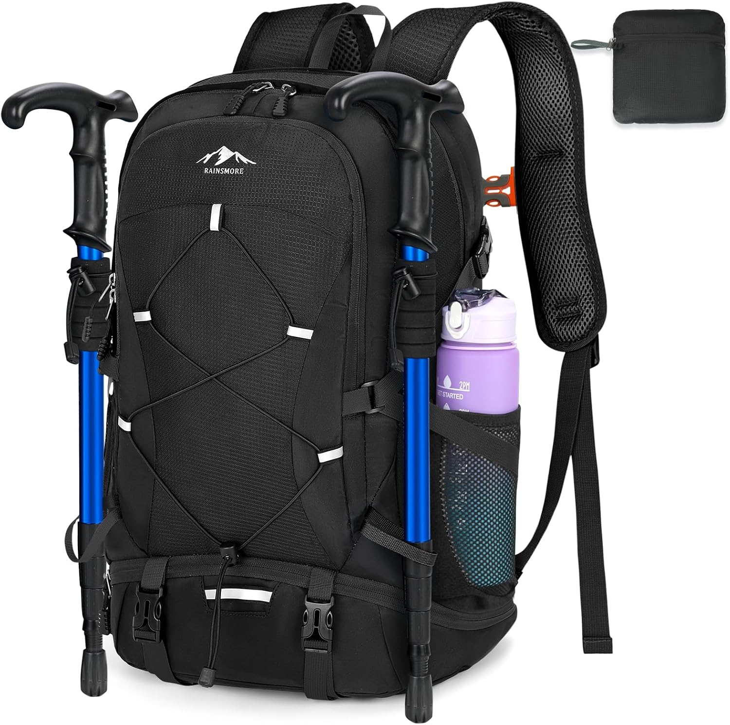 RAINSMORE Hiking Backpack 40L Foldable Lightweight Rucksack for Men Women Water Resistant Large Backpack for Walking Camping Climbing Travelling Black