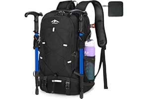 RAINSMORE Hiking Backpack 40L Foldable Lightweight Rucksack for Men Women Water Resistant Large Backpack for Walking Camping Climbing Travelling Black