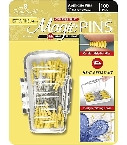 Taylor Seville Originals 50 Spilli Magici A Testa Piatta Extra Lunghi 3,5 Cm, Resistenti Al Calore, Per Patchwork E Cucito, Con Comodo Portaspilli