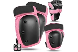 LeapBeast Protecciones Patines Adulto y Jóvenes, Protecciones Skate Adulto Set con Rodilleras Muñeca Coderas Protección para Patines Infantiles y Adultos para Monopatín, BMX (Rosa, Large)