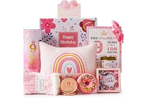 KEBESTRY 9th Birthday Gifts for Girls,Best Gifts Basket Presents Ideas for Turning 9 Year Old Girls,Happy Sweet 9th Birthday Pamper Hamper Box Kit for Sister Daughter Granddaughter Niece Teenage Teen Her