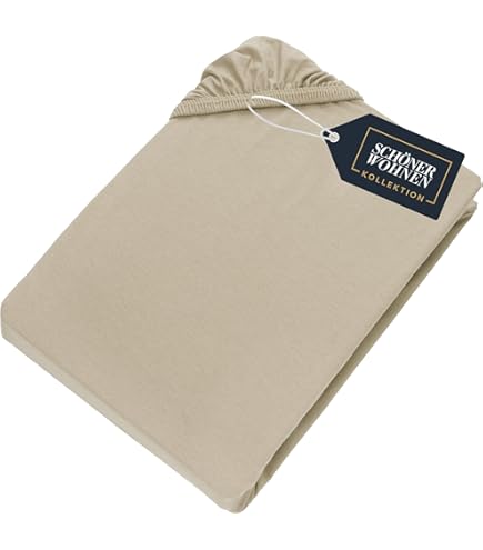 SCHÖNER WOHNEN Hoeslaken, 140 x 200 cm, groen, tot 160 x 200 cm, luxe hoeslaken van jersey-katoen, Öko-Tex beddenlaken, voor matrassen tot 30 cm matrashoogte en boxspringbed, Queen