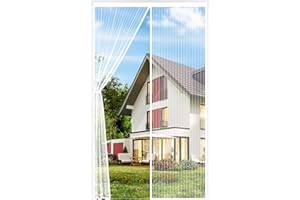 Auxmir Mosquitera Puerta Magnética, 90x200CM Ensanchada y Engrosada Cortina Mosquitera Exterior Antimosquitos Imantada Cierre Automático Malla Imanes de Poliéster Imanes, Blanco