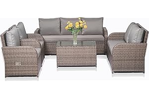 Fine Chairs Rattan Garden Conservatory Outdoor Patio Sofa Furniture Set Wicker Lounger 7 Seater (Grey)