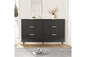 Wyibwy Aparador de Cocina con 6 cajones y Amplio Espacio de Almacenamiento, Mueble Buffet Auxiliar, Mueble aparador Salon para salón, Comedor, Pasillo,120x40x70 cm, Negro