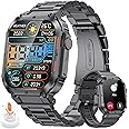 Military Smart Watch for Men(Answer/Dial Calls)1.96'' HD touchscreen,100 Sports Modes,400mAh Smartwatch with Heart Rate/SpO2/Blood Pressure 5ATM Waterproof Fitness Watch for Android and iOS (Black)