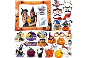 LMSHOWOWO 30 Stück Halloween Foto Requisiten und Aufblasbarer Fotorahmen, Orange Selfie Rahmen, Lustiges Foto Booth Prop, Fotobox Accessoires für Halloween Party Dekoration