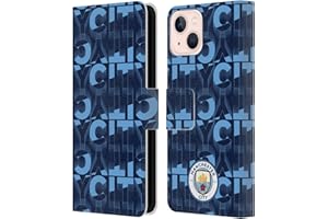 Head Case Designs Officially Licensed Manchester City Man City FC City Dark Blue Patterns Leather Wallet Case Compatible With Apple iPhone 13