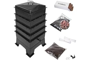 Billiebin Starter Set | Wurmkomposter 4 Etagen Inkl. Kompostwürmer + Startsubstrat + Kokosziegel + Zubehör | Wurmfarm - Wurmkiste (Schwarz)