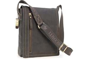 VISCONTI - Cuir Véritable - Sac de Travail/Sac Bandoulière/Sac porté épaule/Sac Croisé/Sac Besace/Compatible Pour iPad/Tablettes/Sac Gibecière - 16081 TOMMY