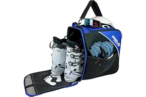 Driver13 ® Sac à Chaussures de Ski Sac à Chaussures de Ski avec Compartiment à Casque pour doublures rigides et Souples et Sac à Chaussures Noir-Bleu