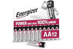 Energizer Advanced - AA Batteries (12 Pack) - Double A Battery 1.5V - Up To 100% Longer Lasting - Ideal for High-Drain Devices - 0% Plastic Packaging - 10 Year Shelf Life [Amazon Exclusive]