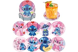 Lxmsja Peinture Diamant Dessous de Verre, 8PCS Diamond Painting Stitch, Enfant Activité Manuelle Adulte, sous-Verres Art de Diamant avec Support, Kits de Peinture au Diamant