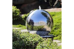 Köhko Fontana da 50 cm in acciaio inossidabile lucido 21005 con illuminazione a LED, 45 litri, argento