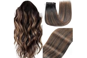 GUDOZO Extensiones Clip Pelo Natural 7pcs 35cm 80g Negro Con Castaño - Extensiones De Cabello Humano (14Inch,1B/1B/6#)
