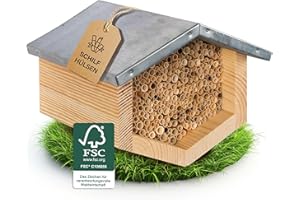 Beesi Bienenhotel mit wetterfestem Metalldach I Bienenhaus mit Schilfröhrchen I Verschiedene Durchmesser I hochwertiges Insektenhotel I ohne Splitter I artgerecht für Wildbienen