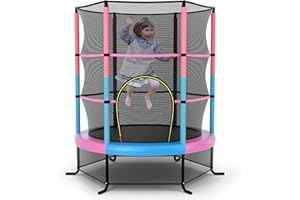 GYMAX Trampoline Extérieur ∅165CM pour Enfants, avec Filet de Protection, Coussin de Sécurité et Conception sans Coutures - Récréatif de Jardin