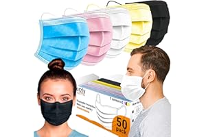 Orzly Disposable Face Masks Pack of 50 Assorted Colours for 3-ply - Breathable Mouth Covering for Adults and Kids - Colourpop Edition