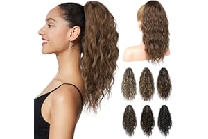 BRIKABIA Ponytail Extension Pferdeschwanzverlängerung Haarteil mit Klammer, Lange, Gewellte, Lockige Pferdeschwanz Haarteil Clip in Haarverlängerung für Frauen, 40cm, Ingwerbraun