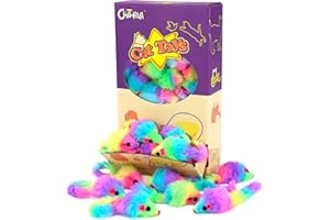 CHIWAVA 36PCS 1.8" Rainbow Color Furry Cat Toy Mice with Rattle Kitten Mouse Interactive Play