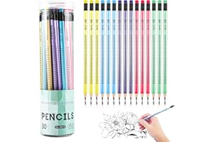 Magrimaxio 30 Stück HB Bleistifte, Holzbleistifte Set, Bleistift mit Radiergummi, Bleistifte Kinder Rutschfest, Bleistift Dreikant Mehrfarbig, Graphitstift für Schreibhilfe von Schule Büro