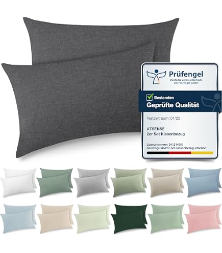 ATsense Lot 2 Taies D'Oreiller Double Mousseline Coton 40x80cm Vert Clair - Aspect Lin Plat Öko-Tex
