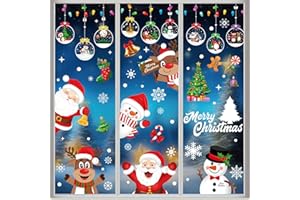 AMLOOPH Christmas Window Stickers, 10 Sheets Santa Claus Xmas Window Clings Christmas Decorations, Reusable Snowflake Window Stickers for Christmas Window Decorations Indoor
