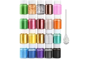 ‎HEMOER Epoxidharz Farbe Mica Pulver, 20 Farben * 10g Perlglanz Natürliches kosmetisches Pigment met Blattgold, Geeignet für Seifenfarbe, Nagellack, Make-up, Epoxidharz, Kerzenherstellung, Badebombe, Schleim