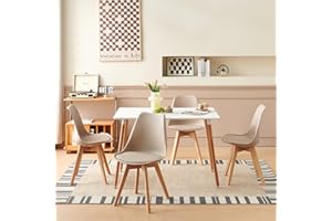 H.J WeDoo Esszimmergruppe Esstisch mit 4 Stühlen Essgrupp, Rechteckig Weiß Küchentisch und 4er Set Esszimmerstühle Sitzgruppe für Wohnzimmer Küche Büro(110x70cm Tisch+4 Khaki Stühle)