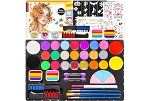 Mekkyes Truccabimbi Kit - 22 Colori Trucco Viso Bambini con 4 Colori Grandi e Adesivo per Tatuaggi, Truccabimbi kit Anallergici Atossici Body Painting per Halloween Carnevale Cosplay Natale