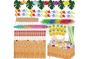 COKEESUN 199 Stück Hawaii Party Dekoration Set, Tropische Party Dekoration Set, Hawaii Luau Tischröcke, Hawaii Deko, Banner, Blüten, Künstliche Palmenblätte für Hawaii Party Deko Beach Tropischen Garten Party