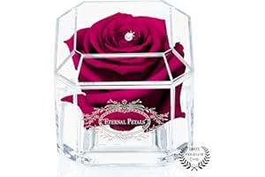 Eternal Petals A 100% Real Rose That Lasts Years, Handmade in UK – White Gold Solo with A Multicolor Crystal (Cherry)