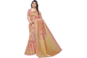 TreegoArt Fashion Frauen, s Kalamkari Art Seide bedruckte Saree mit ungestickten Bluse Stück