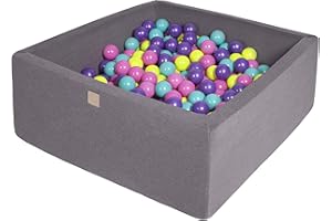 MEOWBABY Bällebad Baby - Quadrat 90x90x40cm Baby Pool für Kinder mit 300 Bälle, Baumwolle, Dunkelgrau: Violett/Dunkelrosa/Limette/Türkis