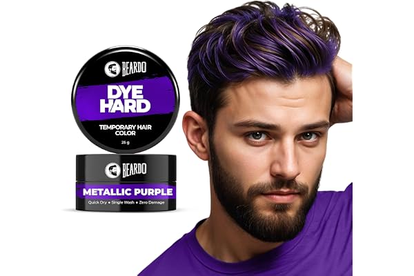 Beardo Dye Hard Temporary Hair Color - Metalic Purple, 25g Temporary 1-Day 1-Wash DIY Instant Hair Color Makeup for Men No Bleach No Ammonia No Damage