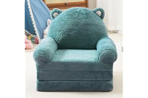 Aurour Comfy Toddler Chair, Kids Couch Fold Out to Lounger, Foldable Baby Sofa Plush for Girl and Boy Age 18 Months and Up （Aquamarine）