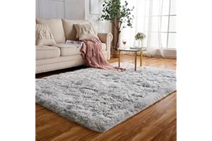 Achiiso Shaggy Rugs, Anti-Slip Fluffy Soft Area Rugs,Comfy Washable Rugs for Bedroom,Living Room,Kids Room (Light Grey,80x120 cm)