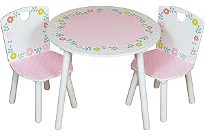 Country Cottage Kidsaw Table and Two Chair Set for Kids, White/Multi Colour, Wood, H 45 x W 50, Playroom, Bedroom, Age 2 to 6 Years