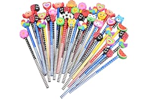 Xzeemo 40 pcs Cartoon Pencils with Erasers, HB Pencils Set with Cute Animal Eraser, Pencils with Eraser Toppers, Graphite Pencil with Eraser, Pencils for Kids Party Bags Birthday Party Class Gifts