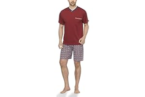 Moonline - Herren Shorty Schlafanzug kurz Pyjama mit Karierter Hose aus 100% Baumwolle