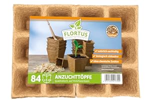 ‎FLORTUS FREUDE AN VIELFALT FLORTUS 5 cm Anzuchttöpfe quadratisch auf Holzfaser Basis | 84 Stück | Pflanztöpfe für nachhaltige Gartenarbeit | 100% biologisch abbaubar, torffrei | Ideal für die Aussaat von Gemüse, Obst und mehr